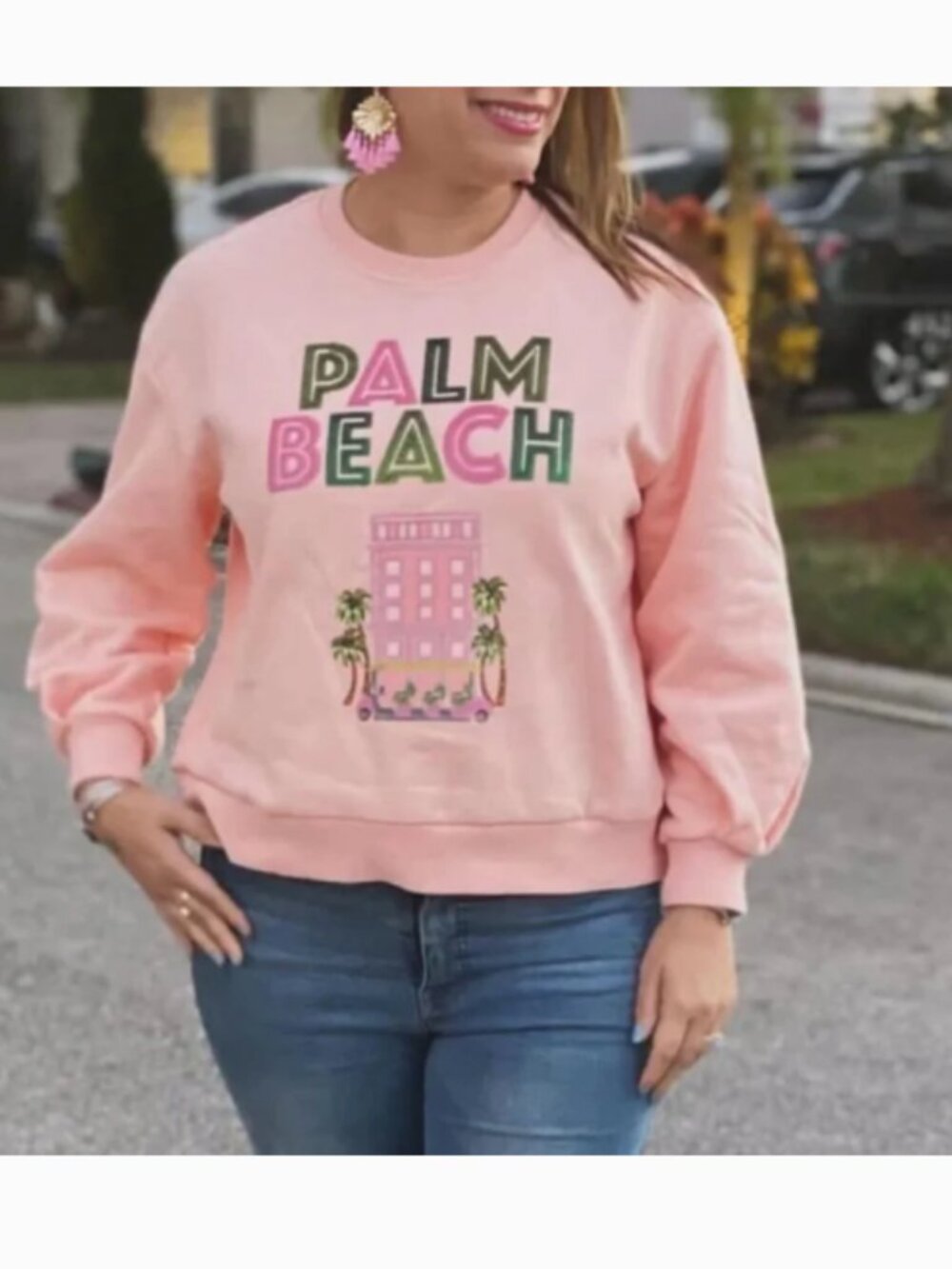Dorian Elise Palm Beach Vibes Luxe Sweatshirt Sequins Preppy Resortwear Sz Large